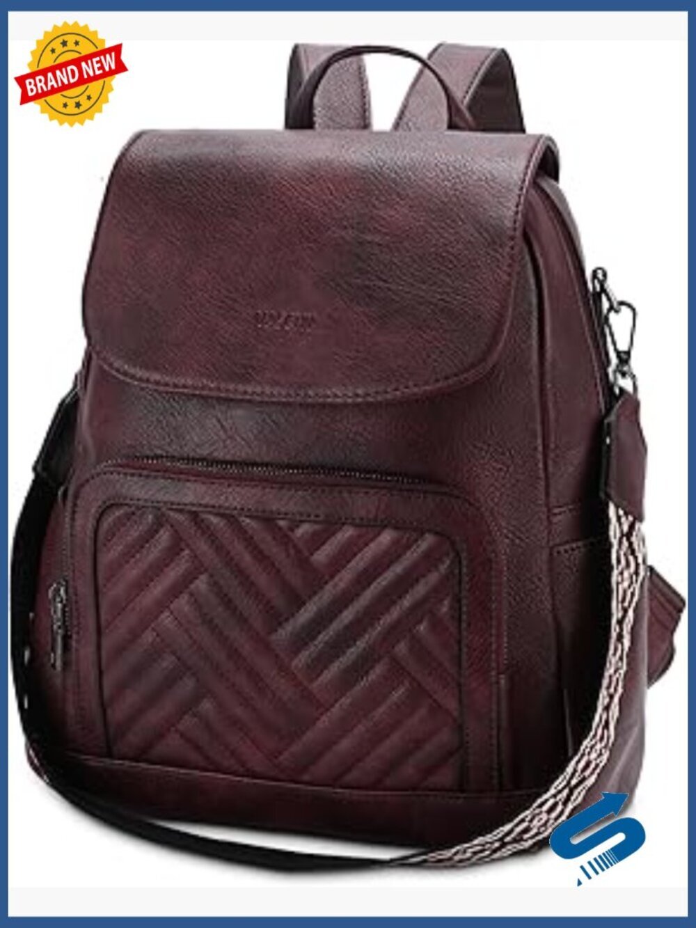 Chevron Quilted Vegan Leather Backpack Purse Convertible Handbag with Guitar
